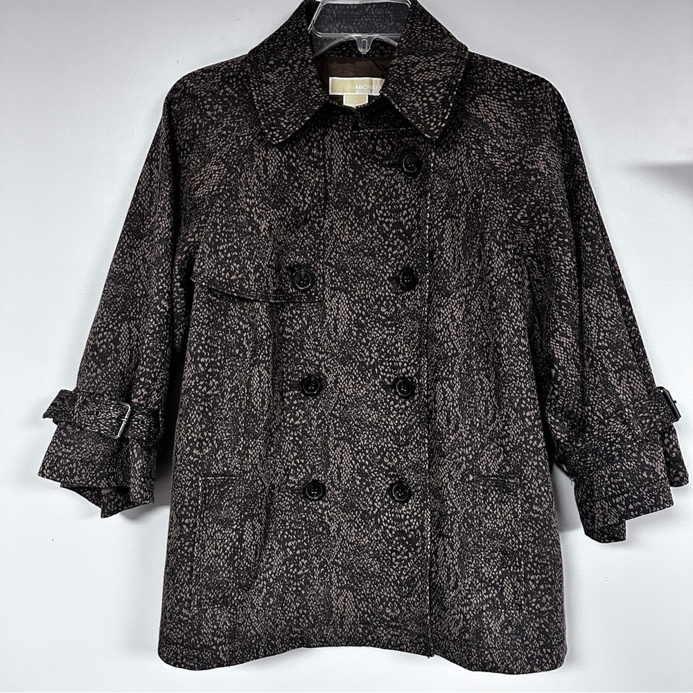 Michael Kors  Snake (Brown & Tan) Print Belted Pea Coat/ Fully Lined Jacket, L